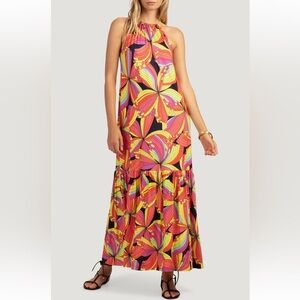 Trina Turk La Concha Print Sleeveless Halter Maxi Dress